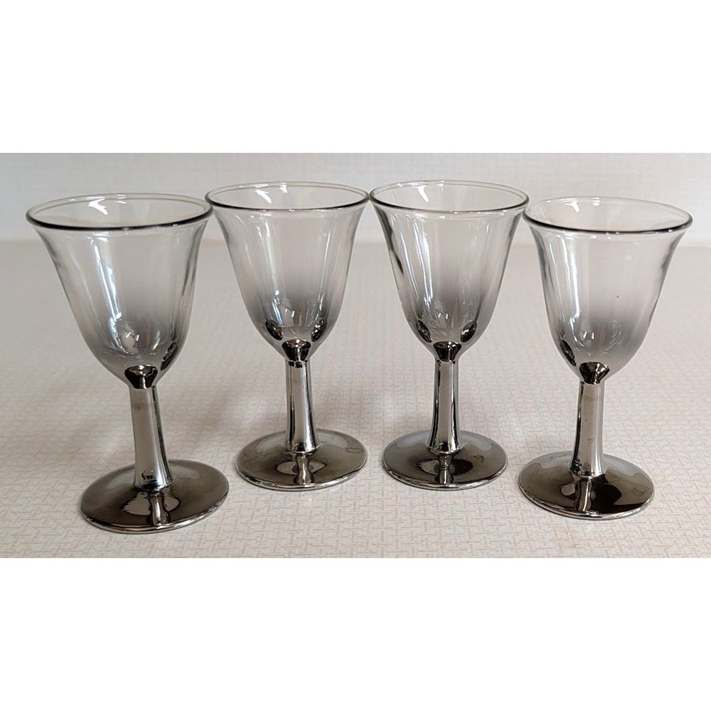 MCM Lusterware Silver Mercury Fade Cordial Liqueur Glasses 1950s Set of 4